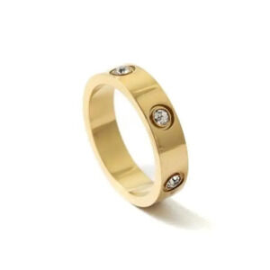New Unisex 14k gold-plated stainless steel stone band ring,‎ Size 7